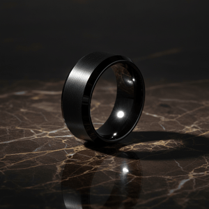PORTENT — detail view — men's tungsten carbide wedding ring | Aydins Jewelry
