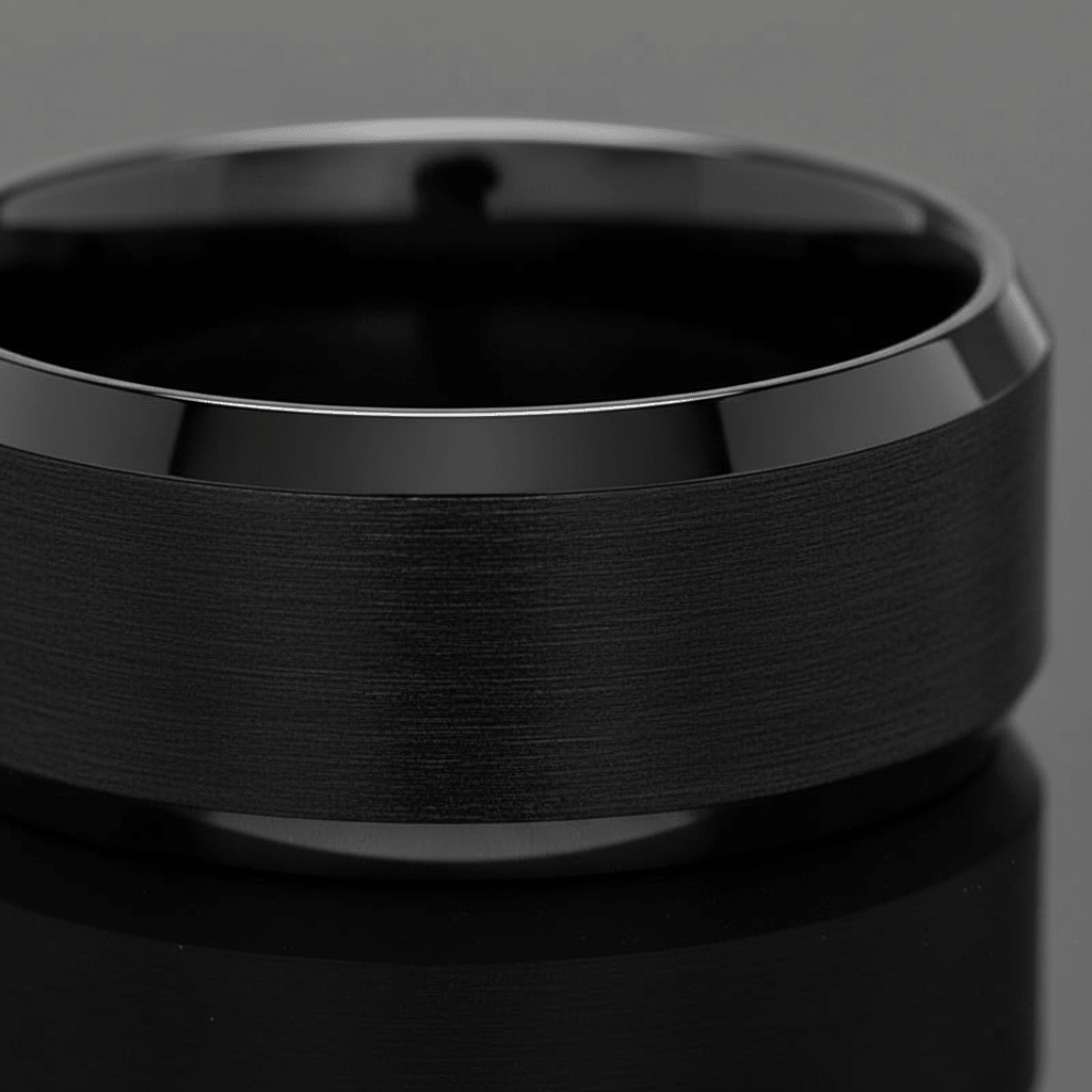 PORTENT — close-up detail — men's tungsten carbide wedding ring | Aydins Jewelry