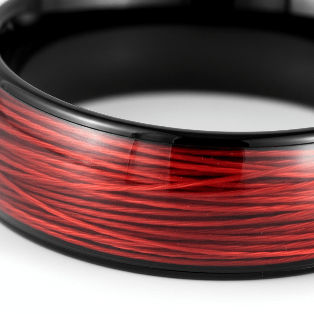 POTLATCH — Extreme macro detail — men's tungsten wedding ring.