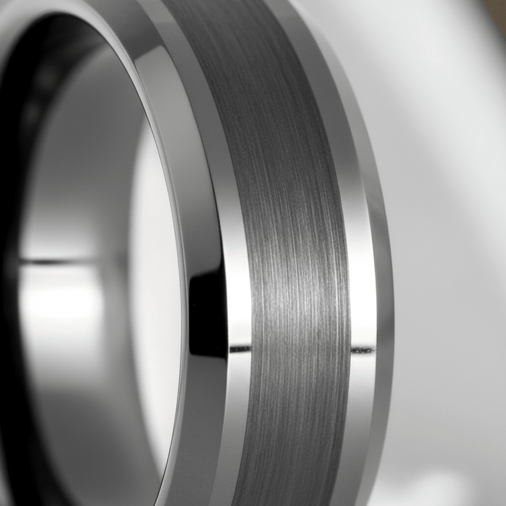 PRECISION — Extreme macro detail — men's tungsten wedding ring.