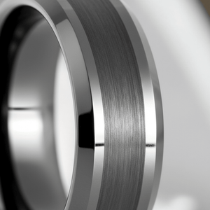 PRECISION — Extreme macro detail — men's tungsten wedding ring.