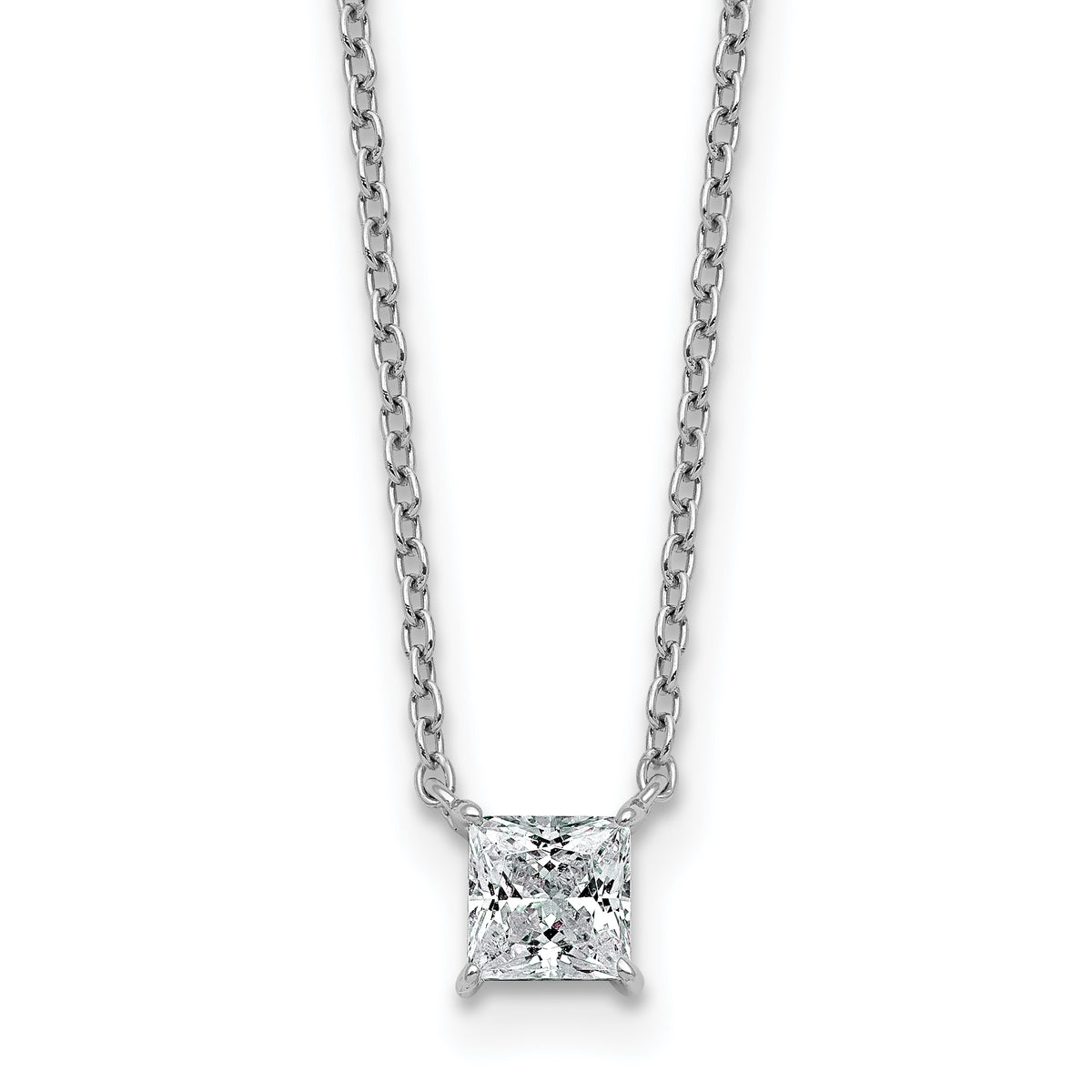 Princess Cut Diamond Pendant Necklace, silver, lab grown diamonds, studio view 0.50 ct