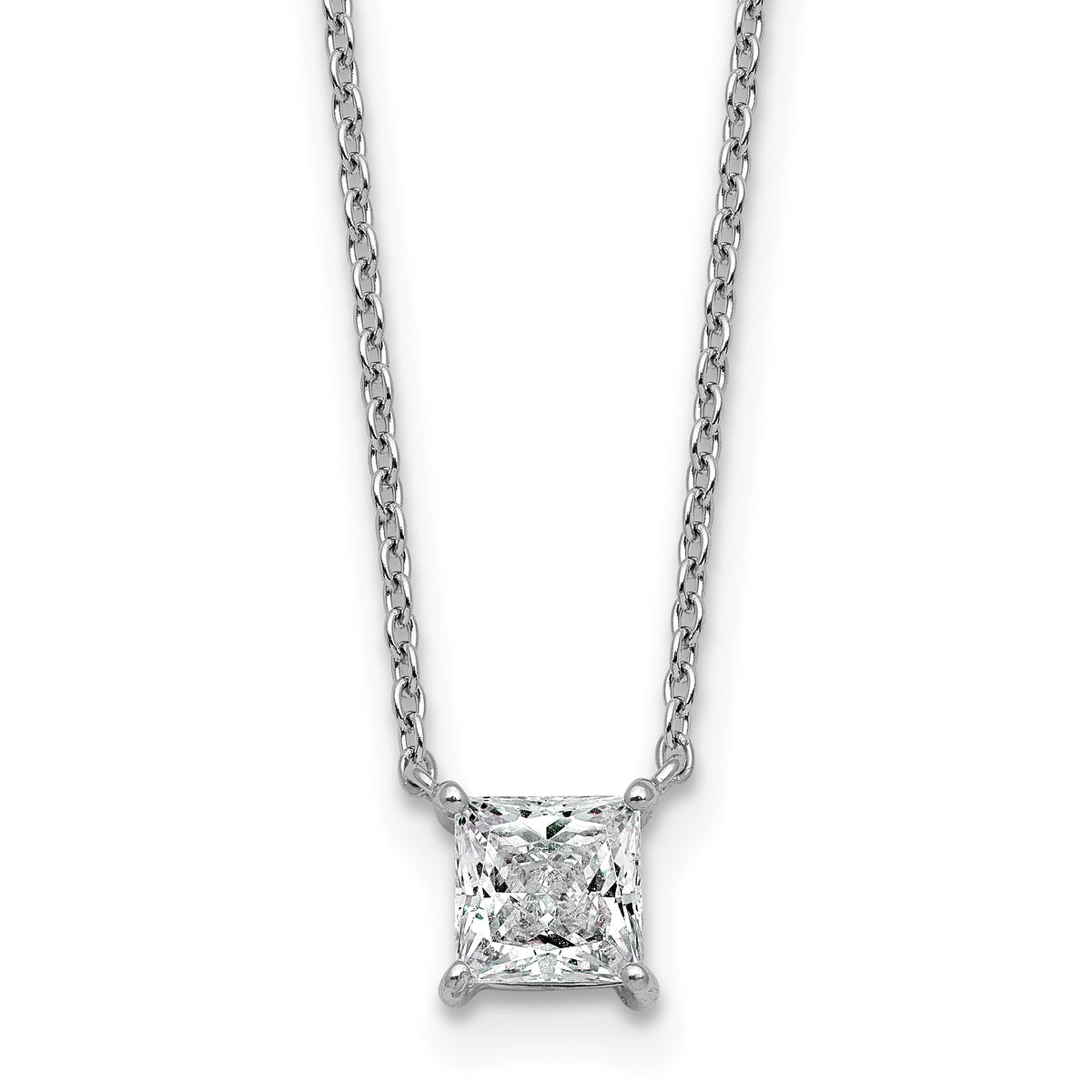Princess Cut Diamond Pendant Necklace, silver, lab grown diamonds, studio view, 0.75 ct