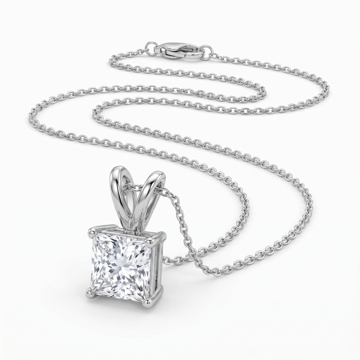 Princess Cut Diamond Pendant Necklace 925 silver lab grown diamond necklace studio photo