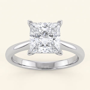 Princess lab-grown diamond solitaire engagement ring, White Gold, face-on detail macro