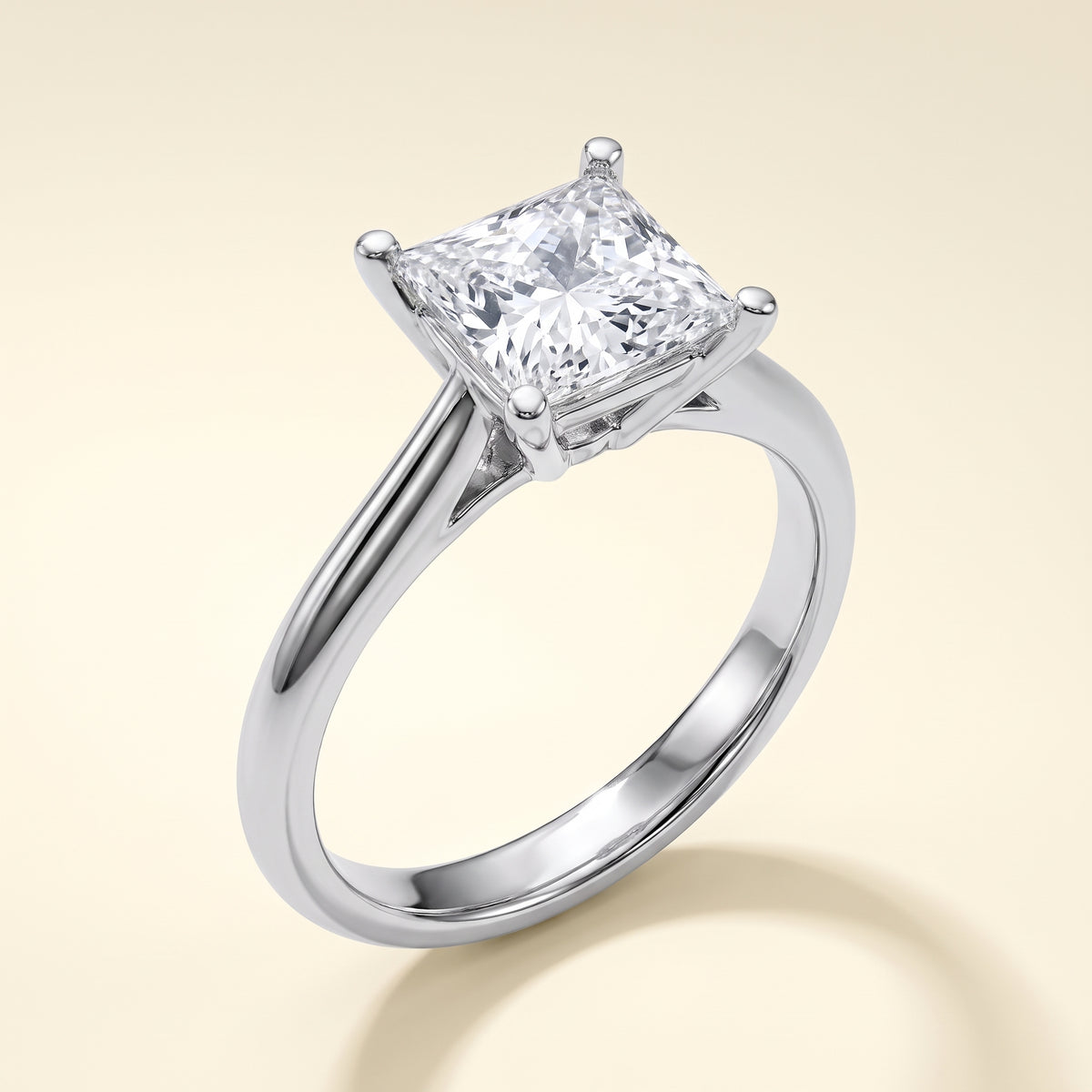 Princess lab-grown diamond solitaire engagement ring, 925 Sterling Silver, studio hero