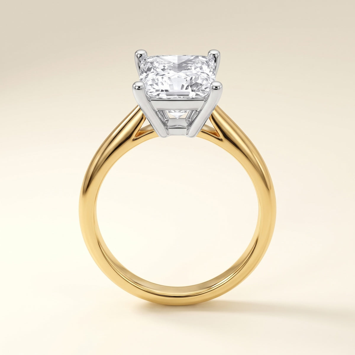 PAIGE princess lab-grown diamond ring in 10K two-tone gold, front view, approx. 1 ct center