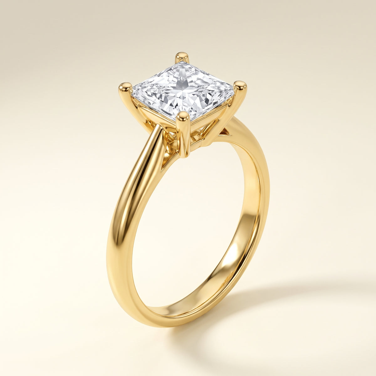Princess lab-grown diamond solitaire engagement ring, Yellow Gold, studio hero