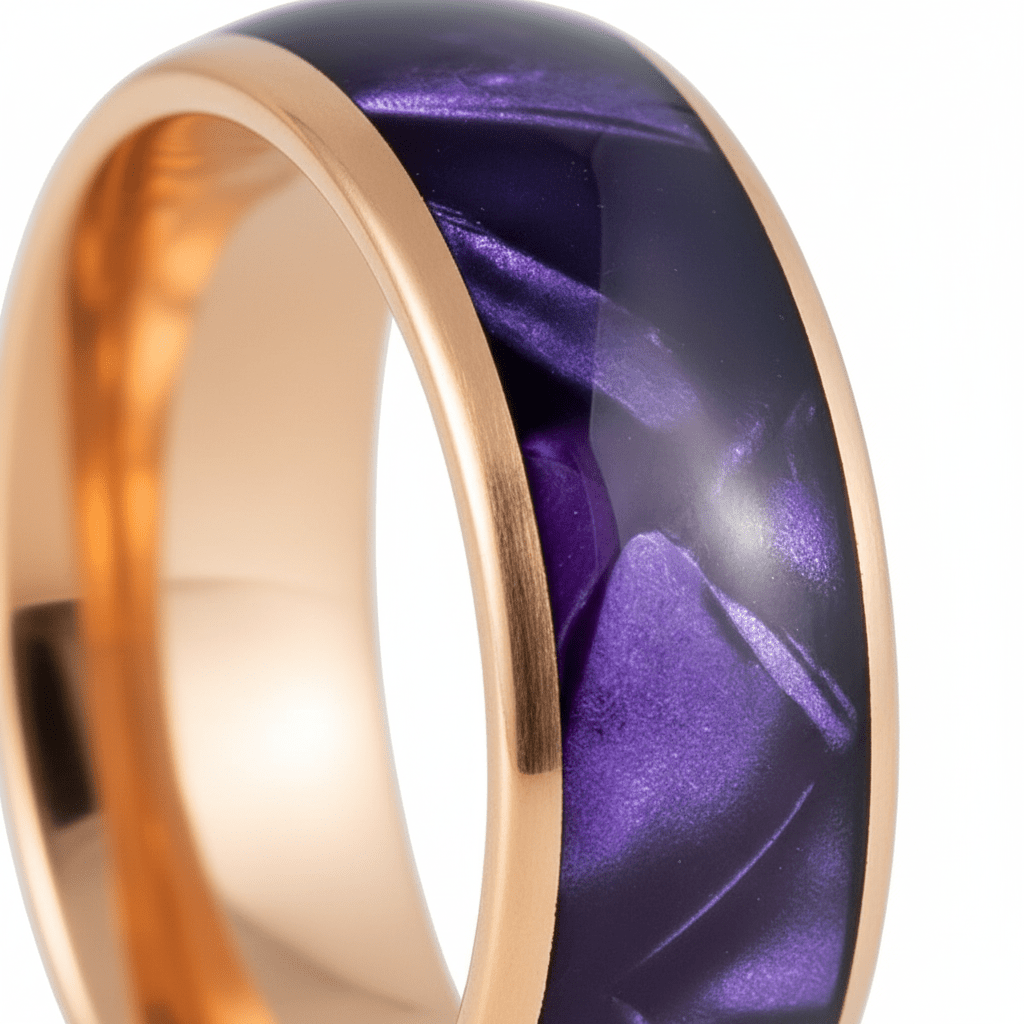 PURPLENA — Extreme macro detail — men's tungsten wedding ring.