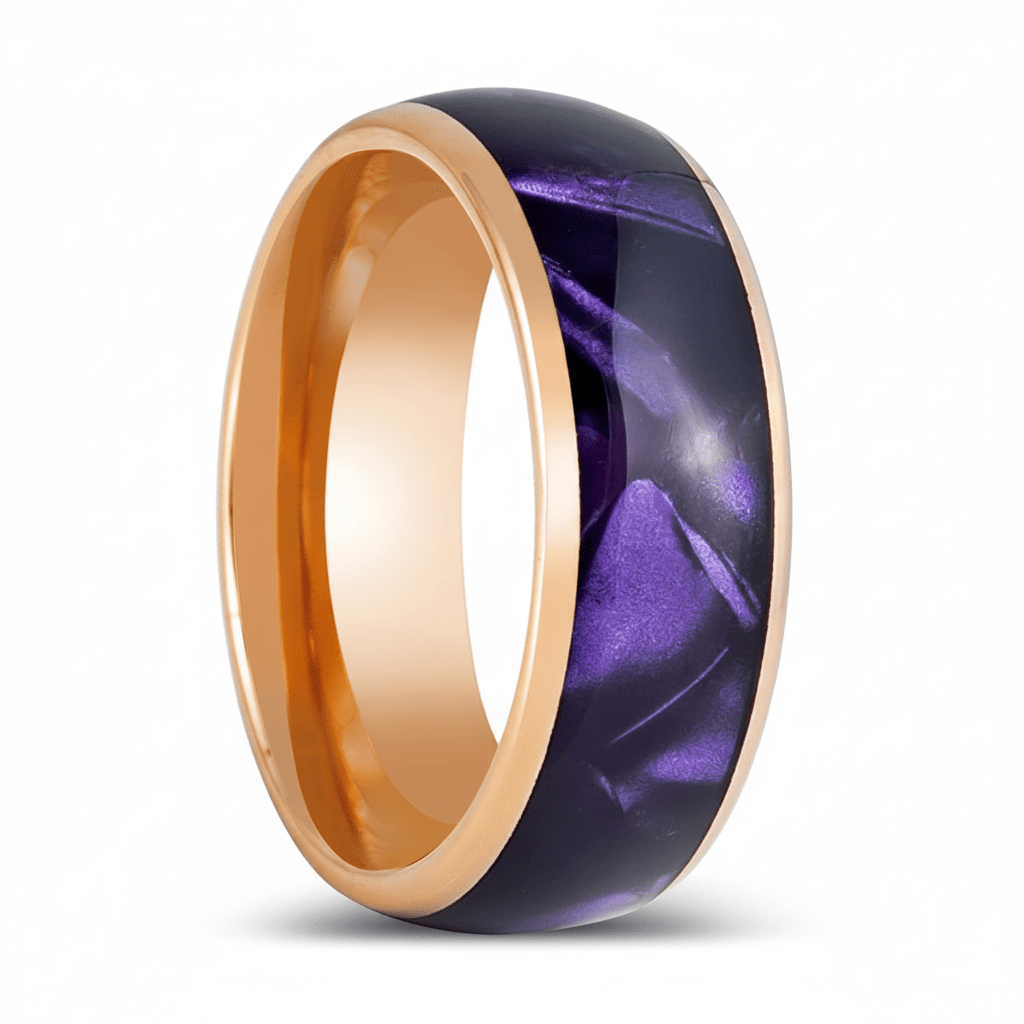 PURPLENA — Hero product shot — men's tungsten wedding ring.