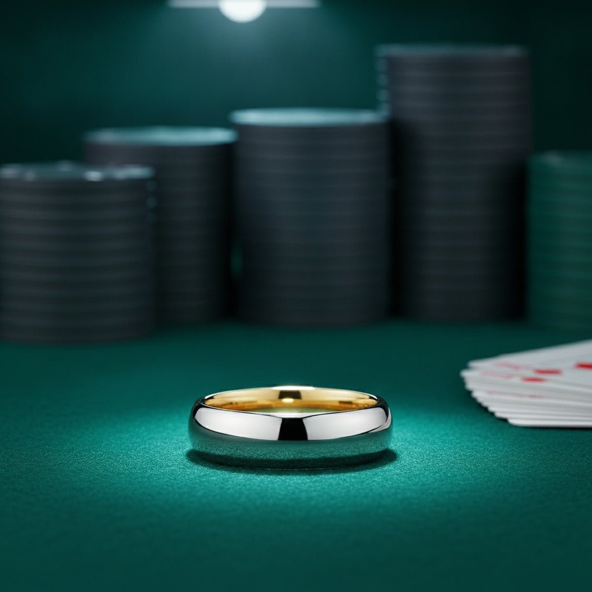 Aydins PYTHON | Gold Ring, Silver Tungsten Ring, Shiny, Domed lifestyle scene, poker felt