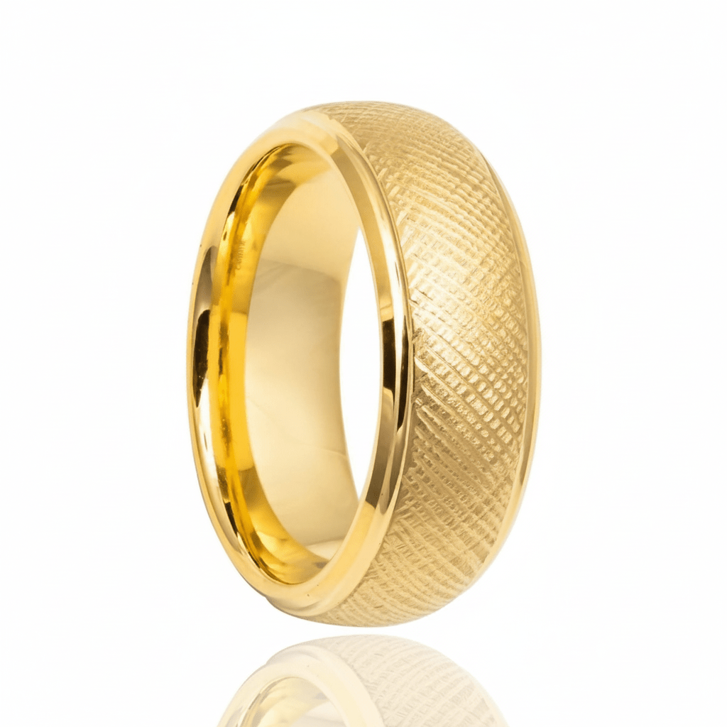 PYXIS — Hero product shot — men's tungsten wedding ring.