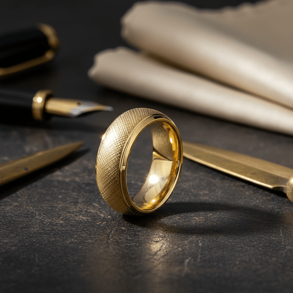 PYXIS — Editorial masculine still life — men's tungsten wedding ring.