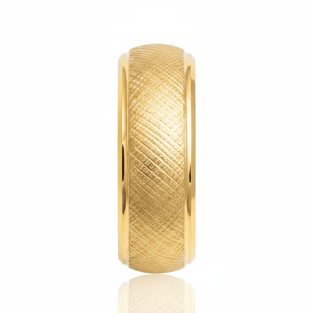PYXIS — Front-facing straight-on view — men's tungsten wedding ring.