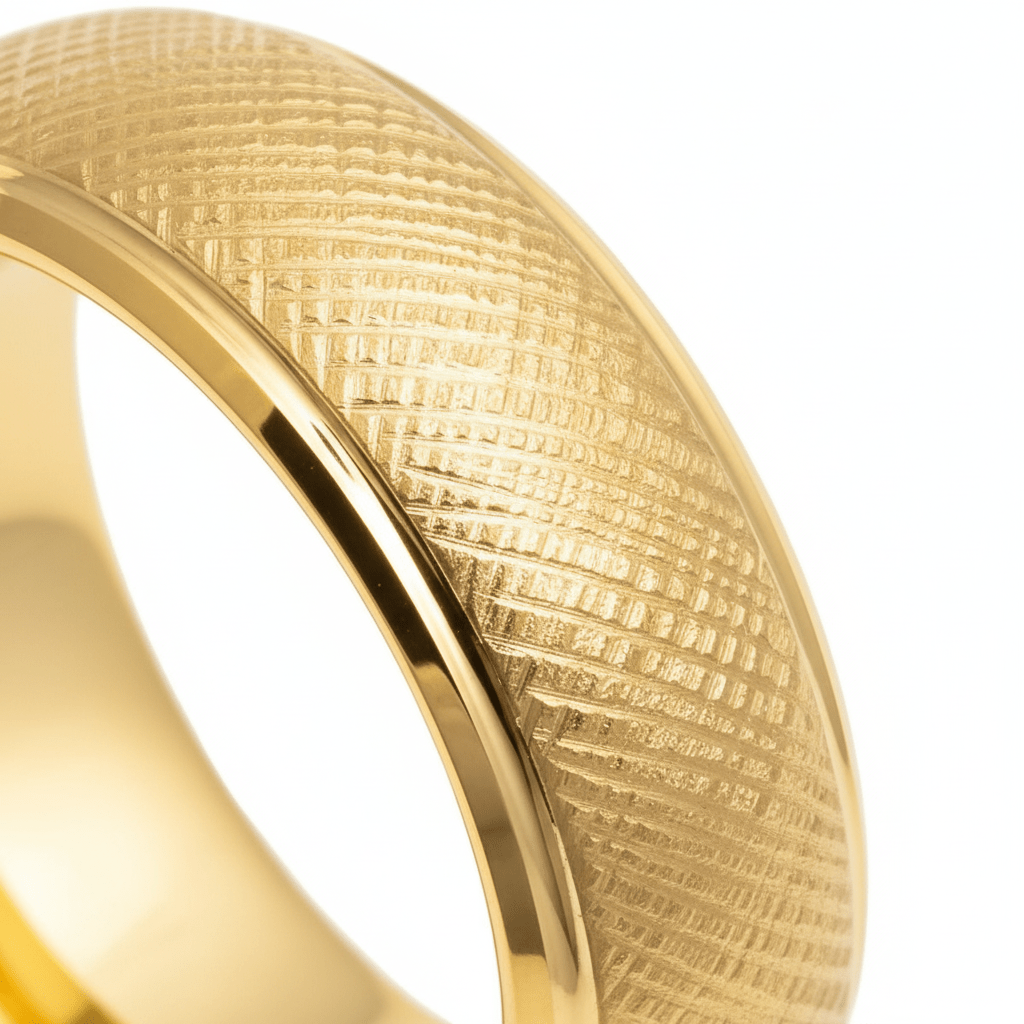 PYXIS — Extreme macro detail — men's tungsten wedding ring.