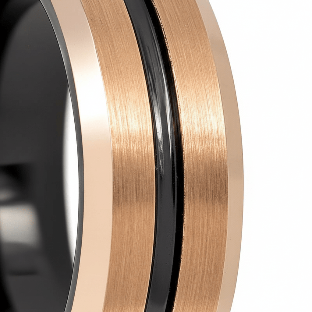 QUAKE — close-up detail — men's tungsten carbide wedding ring | Aydins Jewelry