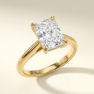 Radiant lab-grown diamond solitaire engagement ring, Yellow Gold, studio hero