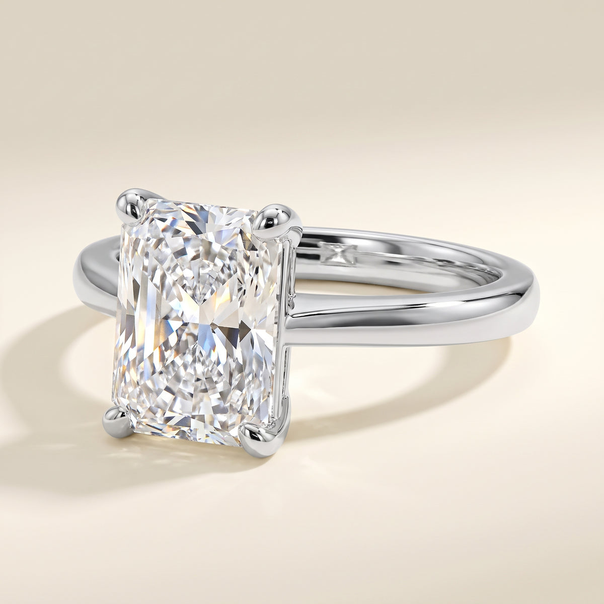 Radiant lab-grown diamond solitaire engagement ring, 925 Sterling Silver, studio hero