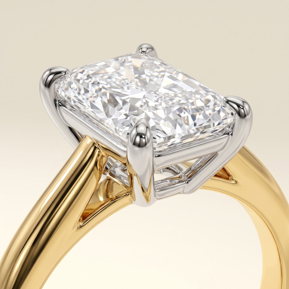 BIANCA radiant lab-grown diamond ring in 10K two-tone gold, setting close-up, approx. 1 ct center