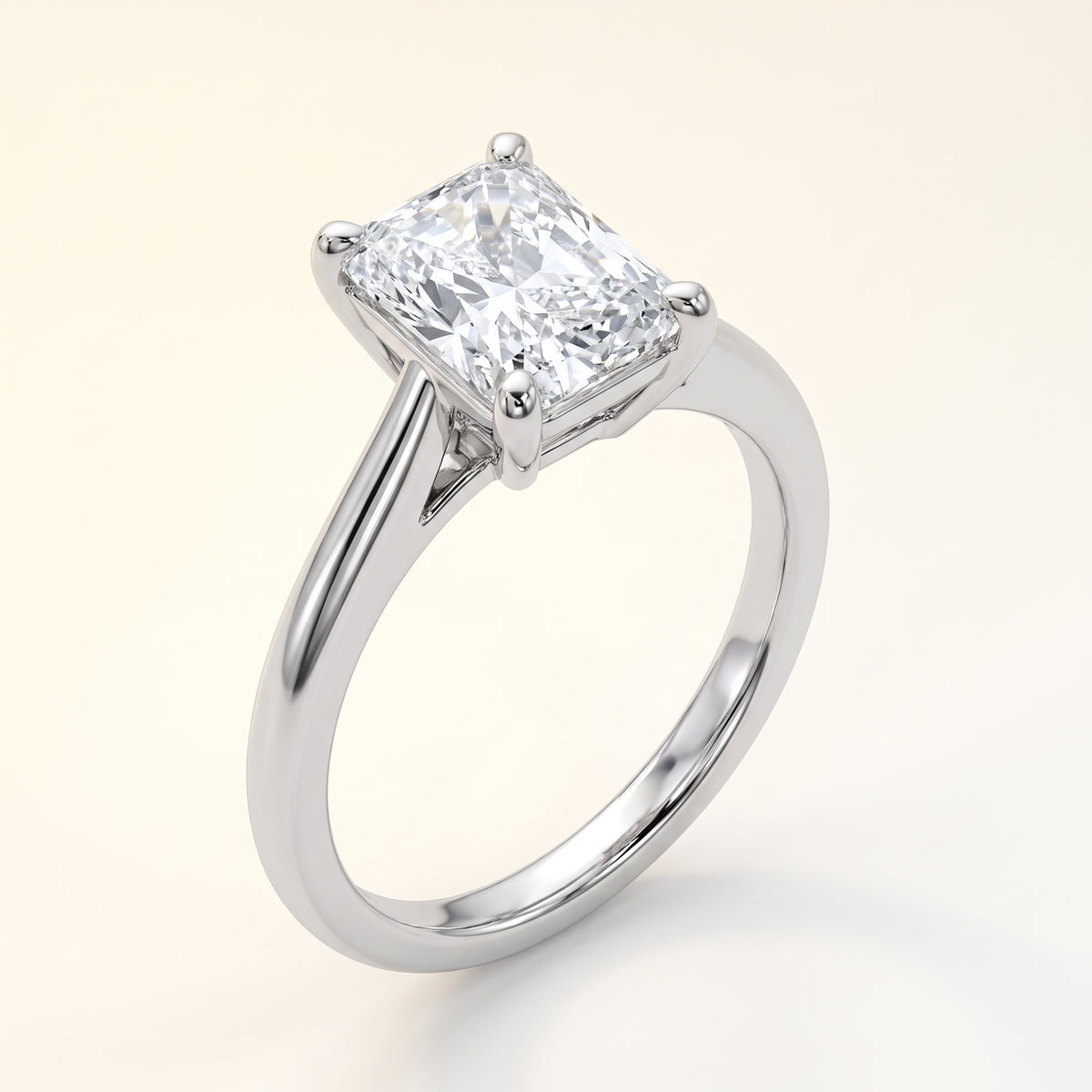 Radiant lab-grown diamond solitaire engagement ring, White Gold, studio hero