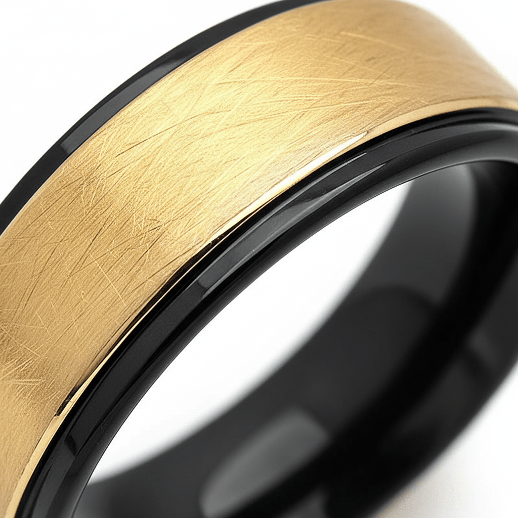REBECK — close-up detail — men's tungsten carbide wedding ring | Aydins Jewelry