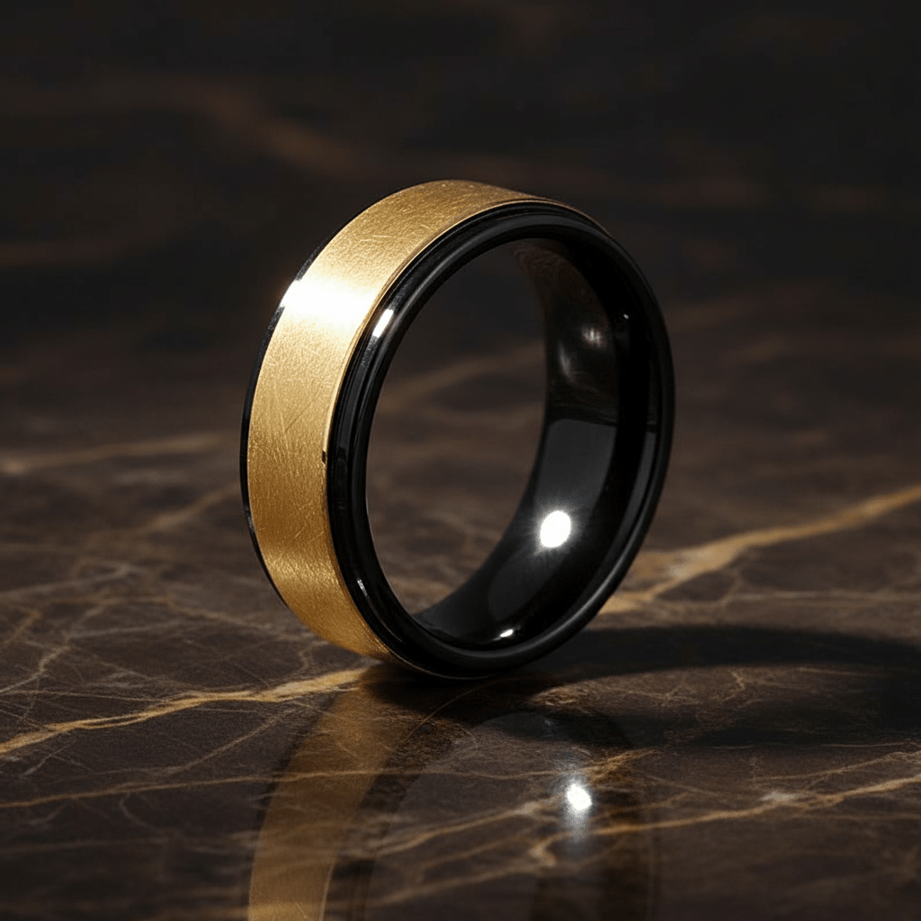 REBECK — detail view — men's tungsten carbide wedding ring | Aydins Jewelry