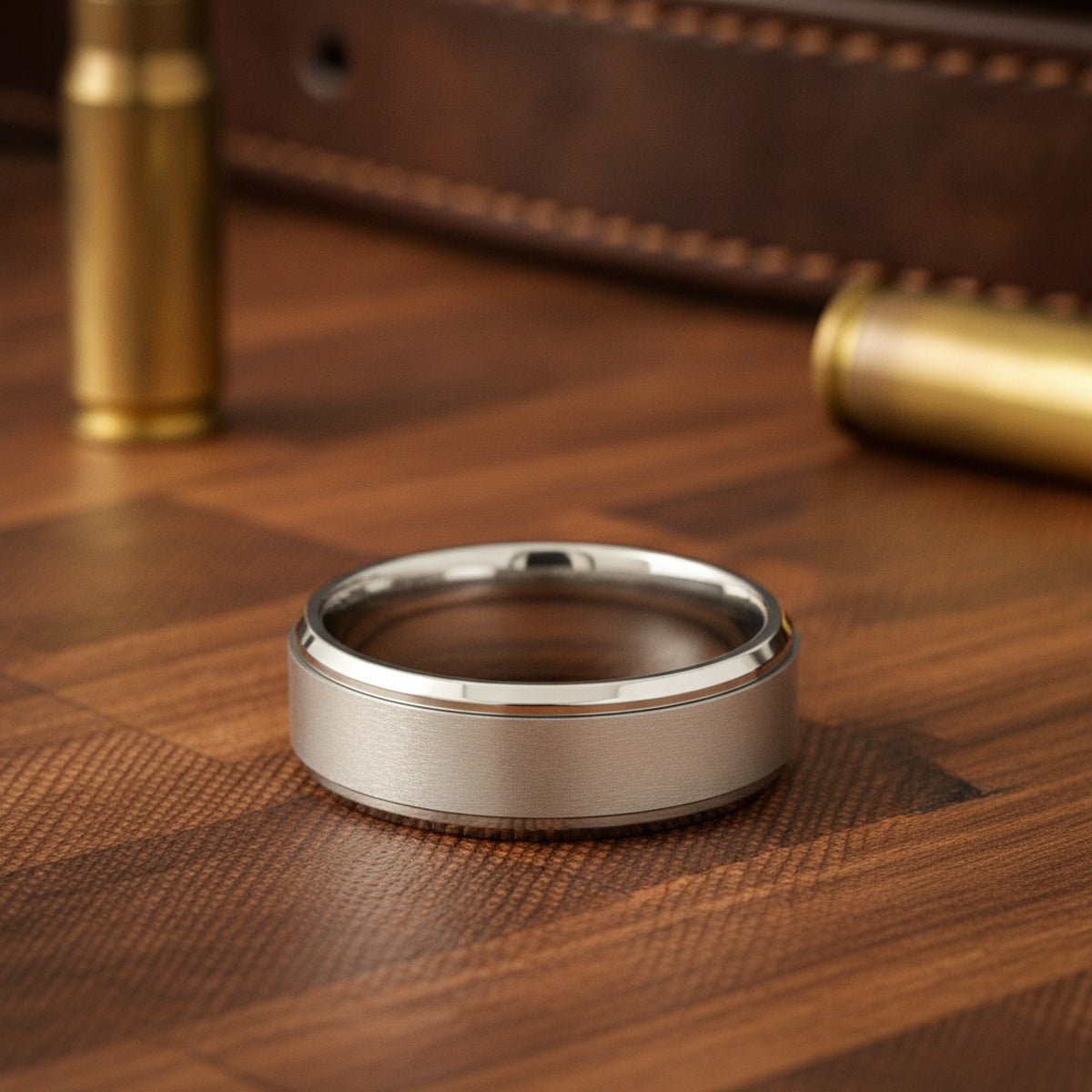 Aydins REBELLION | Silver Titanium Ring, Fidget Spinner, Beveled lifestyle scene, gunsmith table