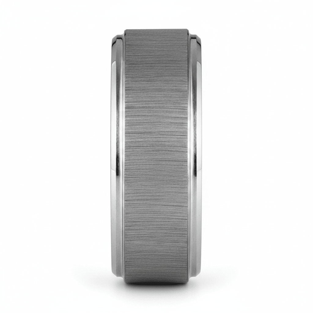 REFLECTIVA — Front-facing straight-on view — men's tungsten wedding ring.