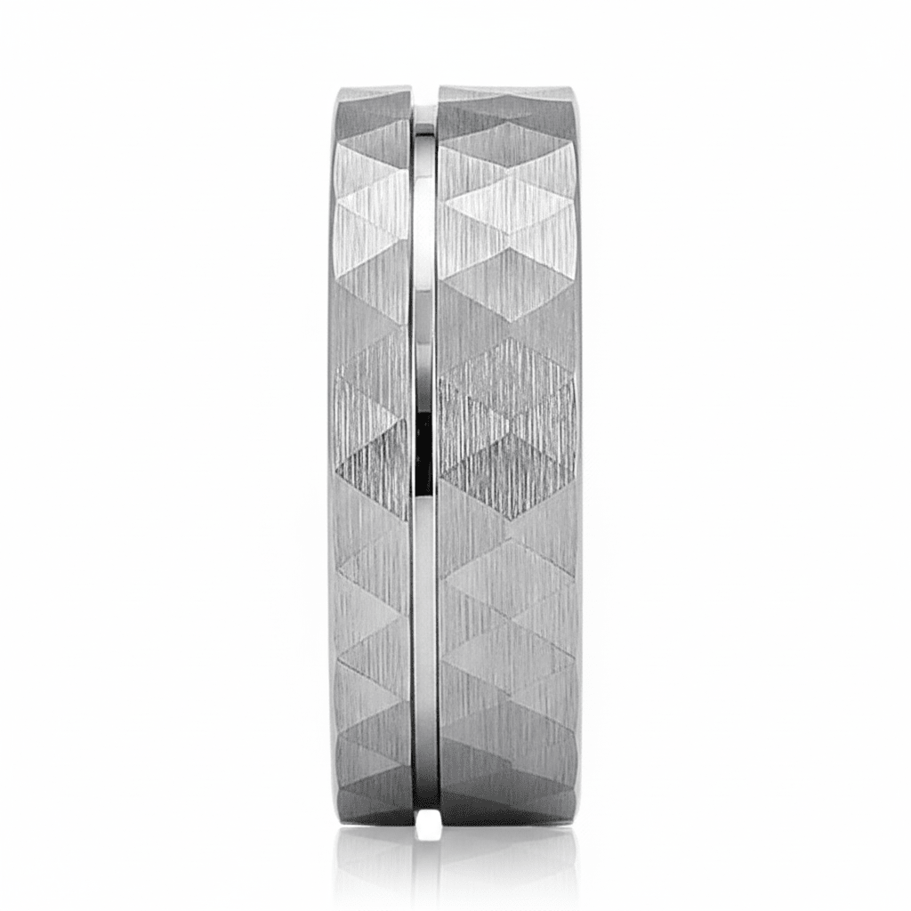 ROCCO — Front-facing straight-on view — men's tungsten wedding ring.