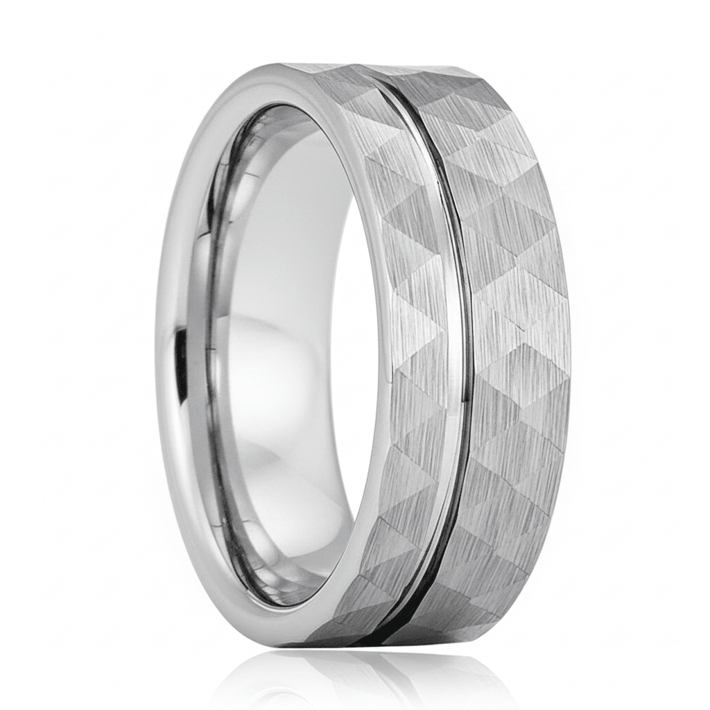 ROCCO — Hero product shot — men's tungsten wedding ring.