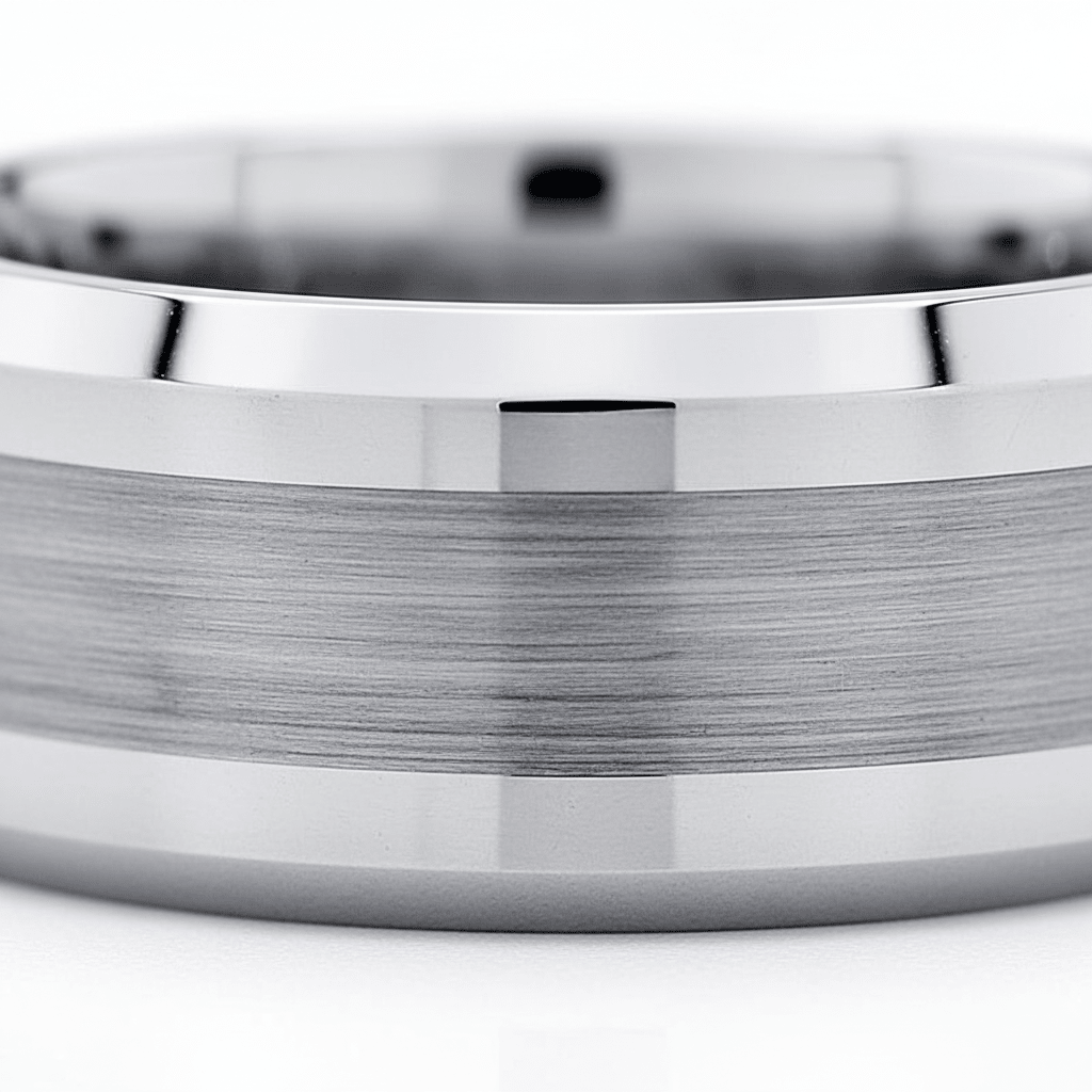 ROCK — close-up detail — men's tungsten carbide wedding ring | Aydins Jewelry