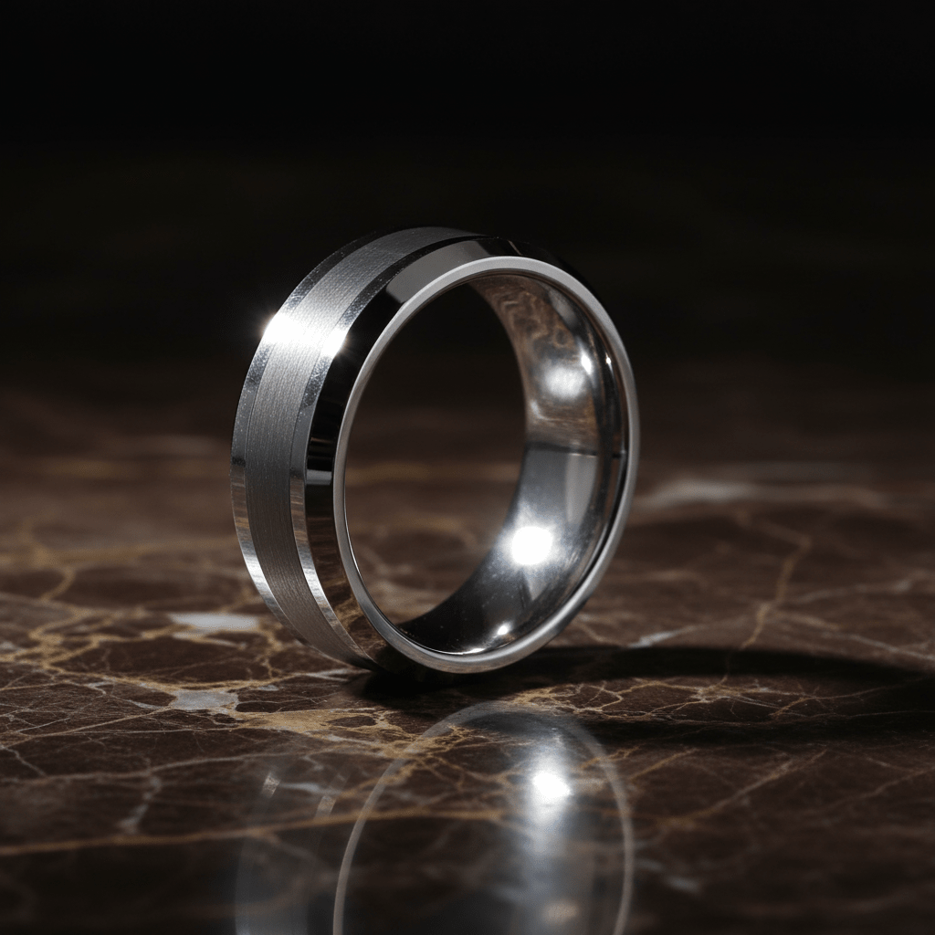 ROCK — detail view — men's tungsten carbide wedding ring | Aydins Jewelry