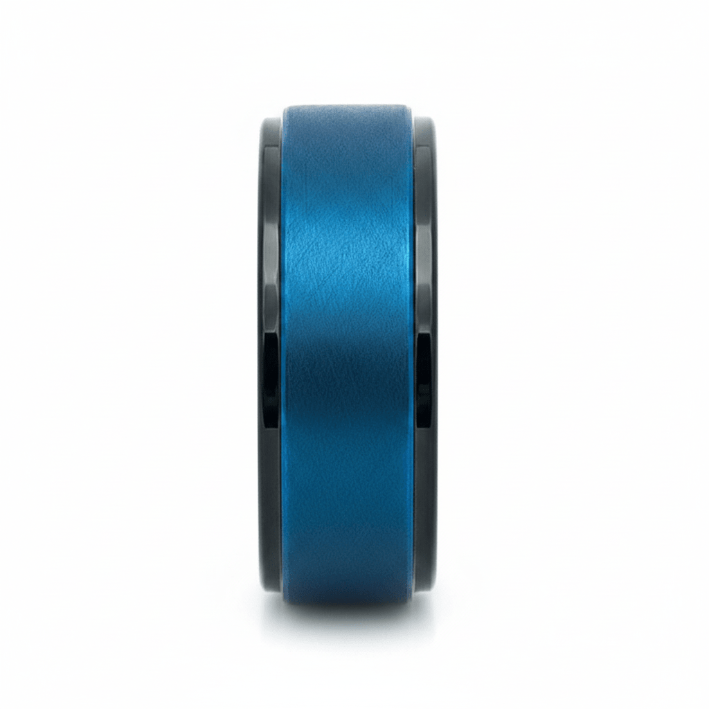 ROCKET — Front-facing straight-on view — men's tungsten wedding ring.