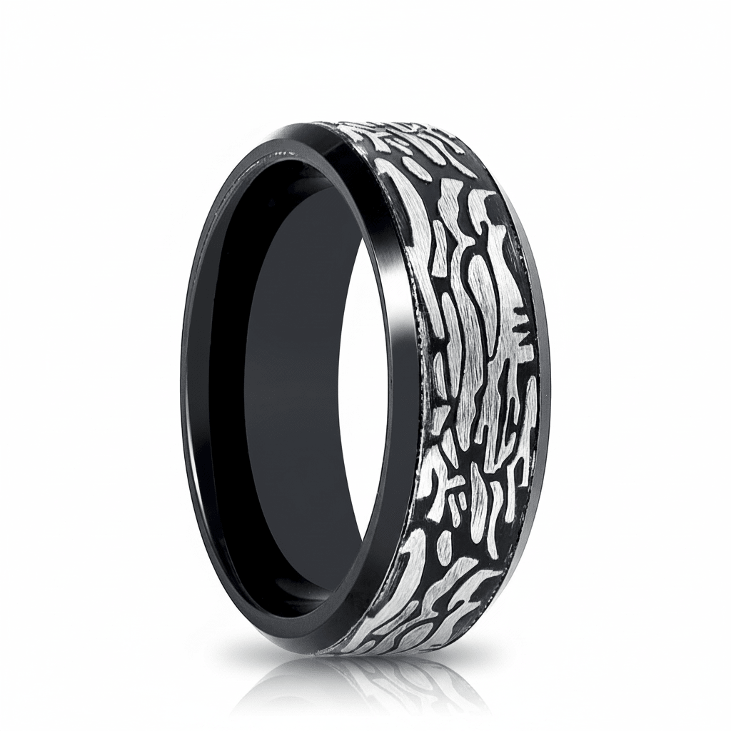 ROCKFORGE — hero shot — men's tungsten carbide wedding ring | Aydins Jewelry