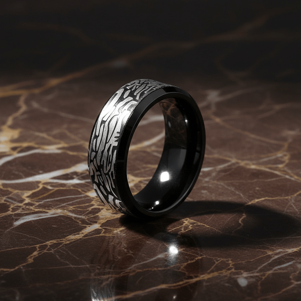 ROCKFORGE — detail view — men's tungsten carbide wedding ring | Aydins Jewelry