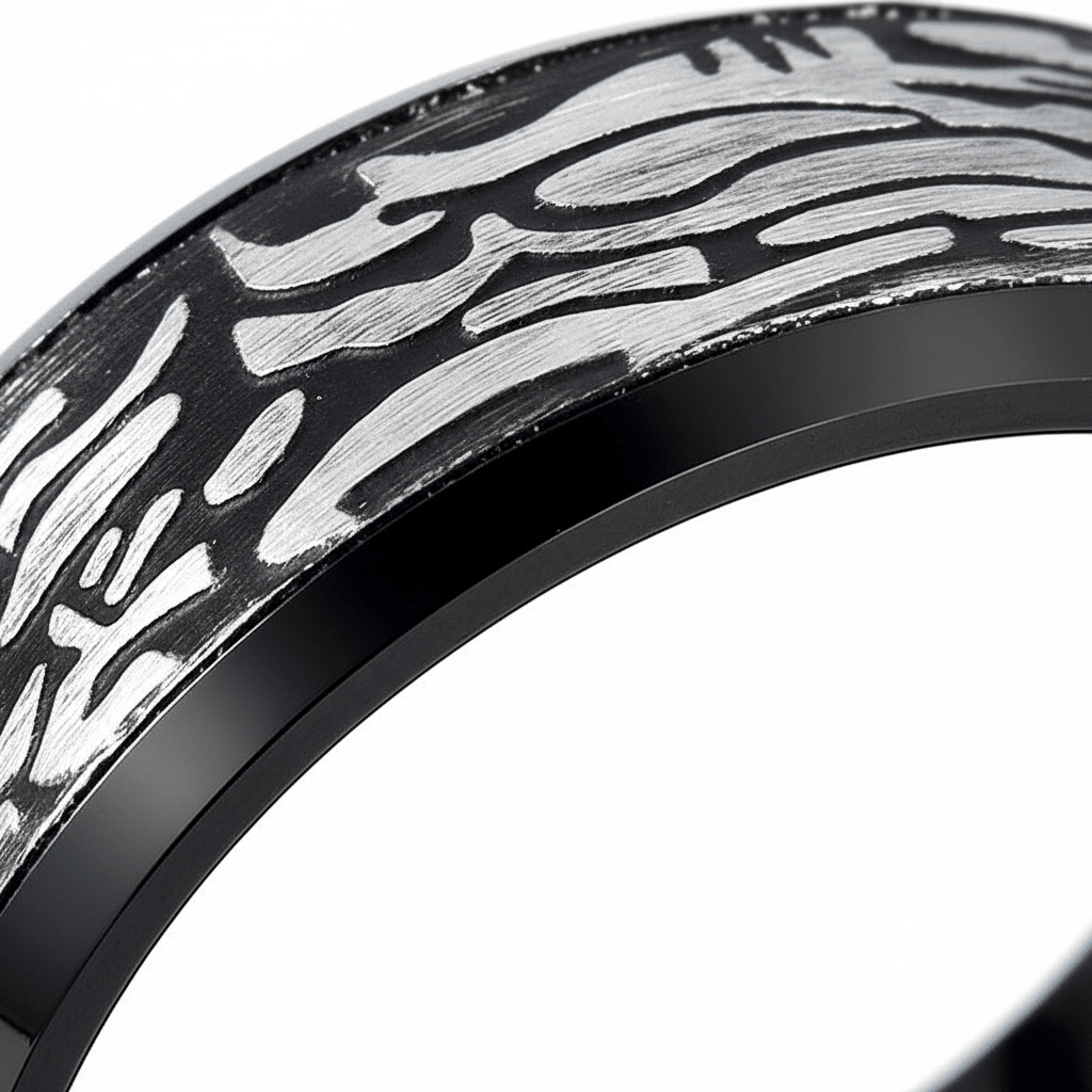 ROCKFORGE — close-up detail — men's tungsten carbide wedding ring | Aydins Jewelry