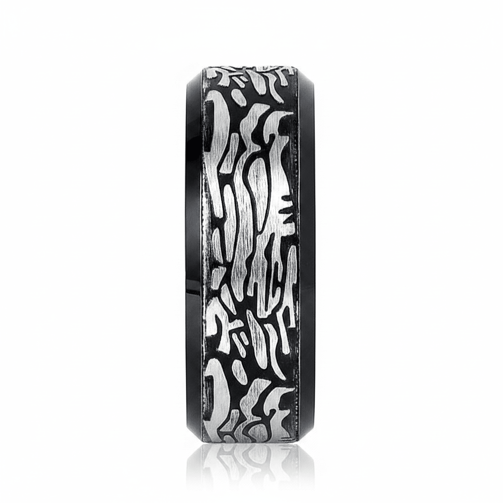 ROCKFORGE — angled view — men's tungsten carbide wedding ring | Aydins Jewelry