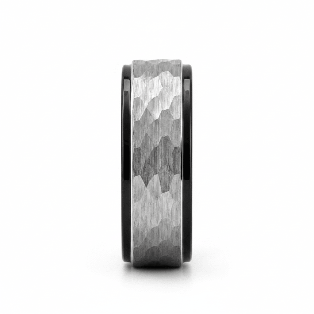 ROCKY — angled view — men's tungsten carbide wedding ring | Aydins Jewelry