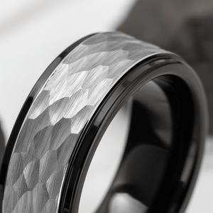ROCKY — close-up detail — men's tungsten carbide wedding ring | Aydins Jewelry