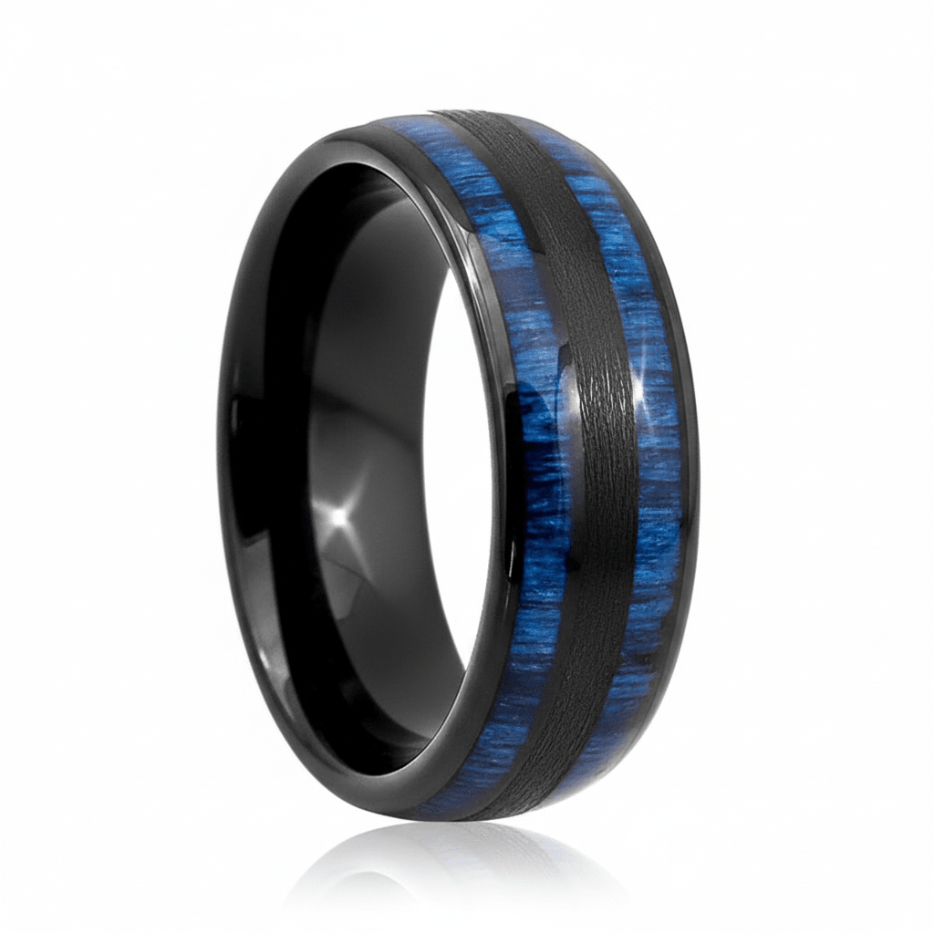 ROMEO — Hero product shot — men's tungsten wedding ring.