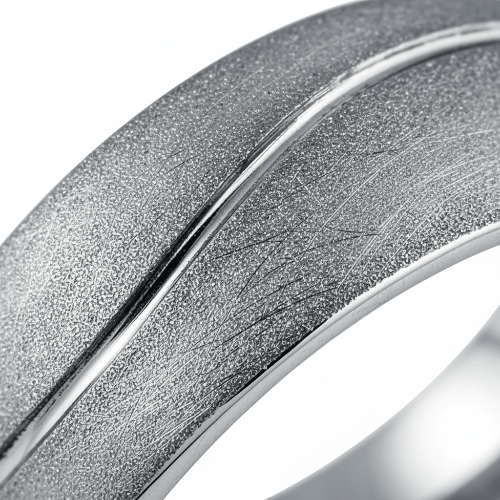 ROUGHZEN — Extreme macro detail — men's tungsten wedding ring.