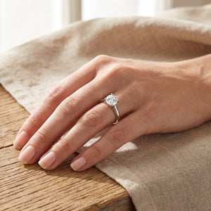 Round lab-grown diamond solitaire engagement ring, in White Gold, lifestyle