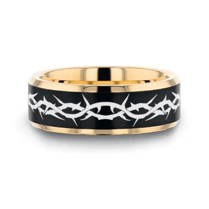 SACRED Two-Tone tungsten Christian wedding ring — angle 1