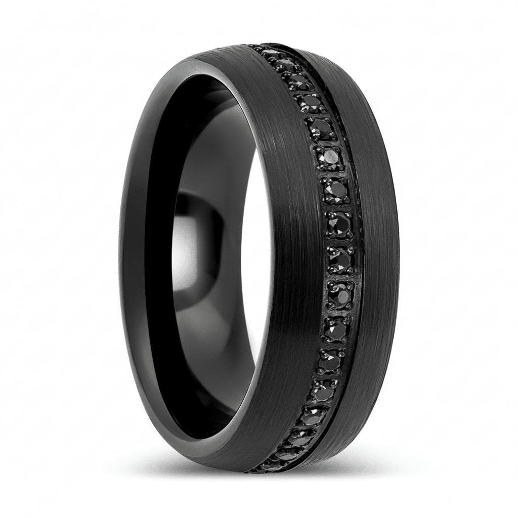 SANCHO — Hero product shot — men's tungsten wedding ring.