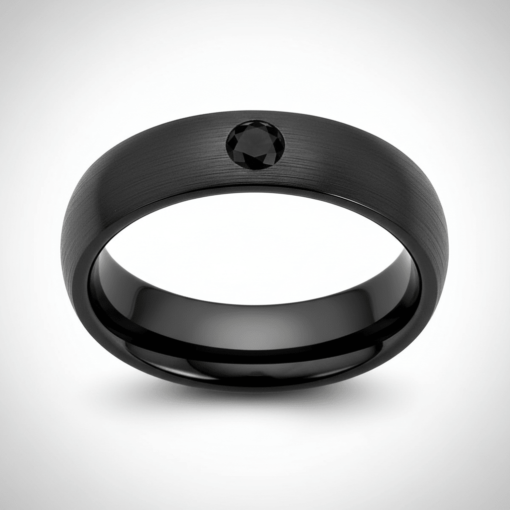 SANCHO — Center-through axial view — men's tungsten wedding ring.