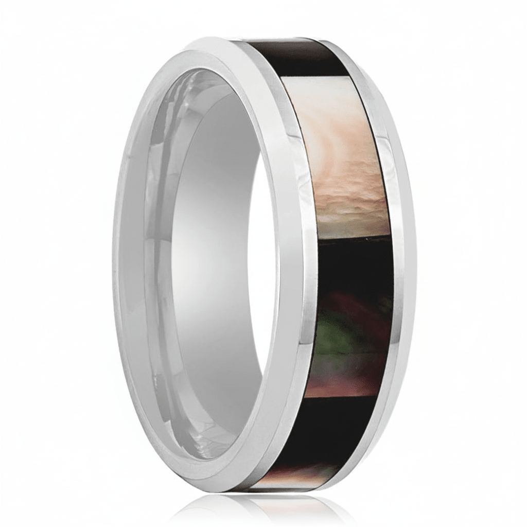SCORPIO — Hero product shot — men's tungsten wedding ring.