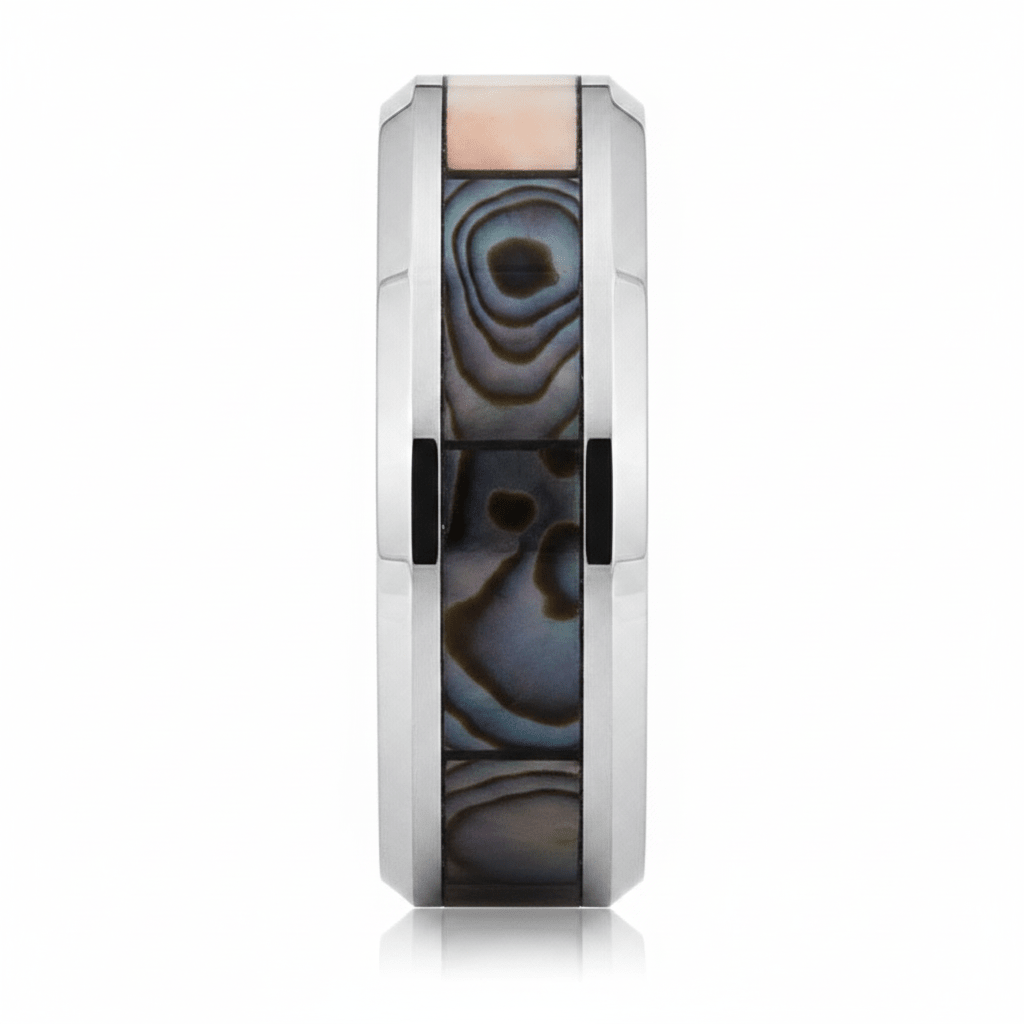 SCORPIO — Front-facing straight-on view — men's tungsten wedding ring.