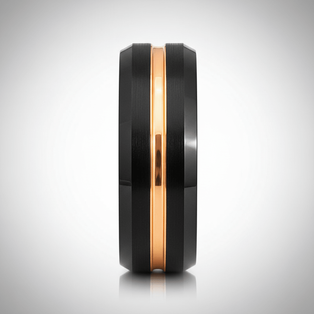 SENNA — Center-through axial view — men's tungsten wedding ring.