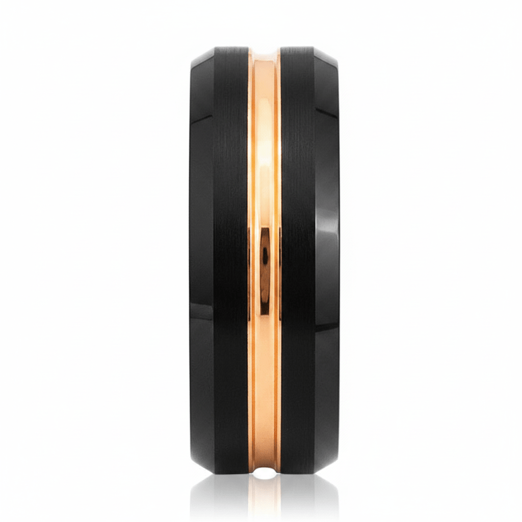 SENNA — Front-facing straight-on view — men's tungsten wedding ring.