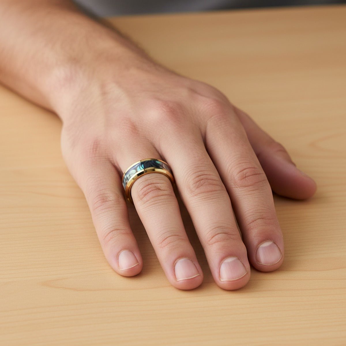 SHORELINE gold-plated tungsten carbide ring, hand lifestyle